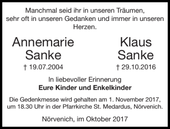 Traueranzeige von Annemarie Klaus Sanke Sanke von Super Sonntag / Super Mittwoch