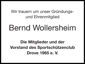 Traueranzeige von Bernd Wollersheim von Super Sonntag / Super Mittwoch