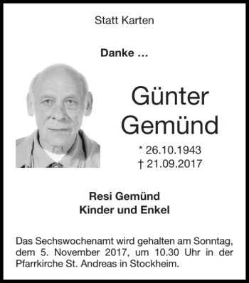 Traueranzeige von Günter Gemünd von Super Sonntag / Super Mittwoch