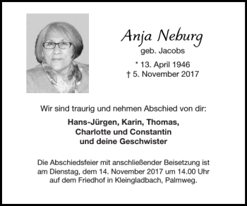 Traueranzeige von Anja Neburg von Super Sonntag / Super Mittwoch