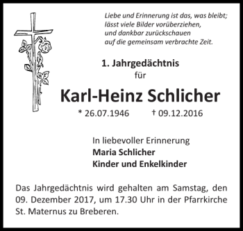 Traueranzeige von Karl-Heinz Schlicher von Super Sonntag / Super Mittwoch