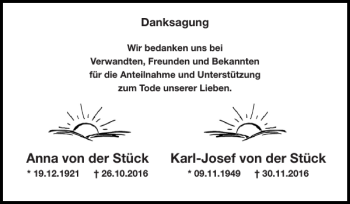 Traueranzeige von Anna von der Stück Karl-Josef von der Stück  von Super Sonntag / Super Mittwoch