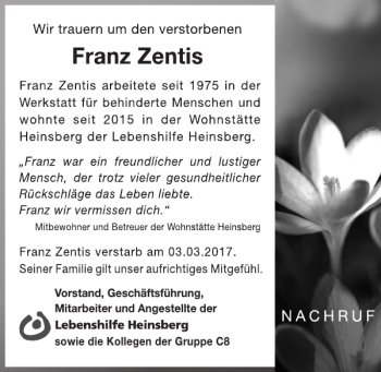 Traueranzeige von und Angestellte der der Gruppe von Super Sonntag / Super Mittwoch