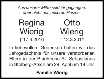 Traueranzeige von Regina Otto Wierig Wierig von Super Sonntag / Super Mittwoch