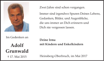 Traueranzeige von Adolf Grunwald von Super Sonntag / Super Mittwoch