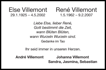 Traueranzeige von Else Villemont Villemont von Aachener Zeitung / Aachener Nachrichten