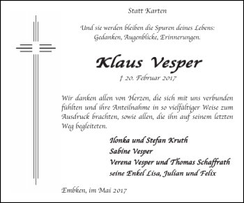 Traueranzeige von Klaus Klaus Klaus Vesper Vesper Vesper Vesper  von Super Sonntag / Super Mittwoch