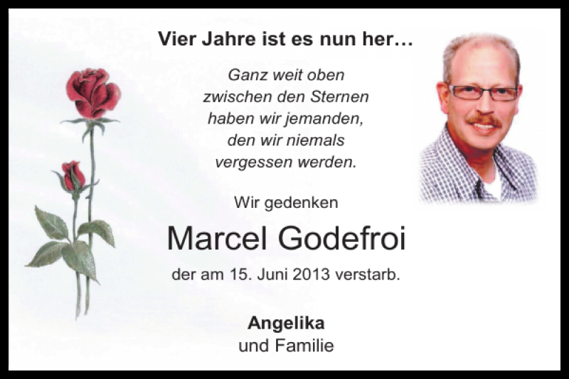  Traueranzeige für Marcel Godefroi vom 18.06.2017 aus Super Sonntag / Super Mittwoch
