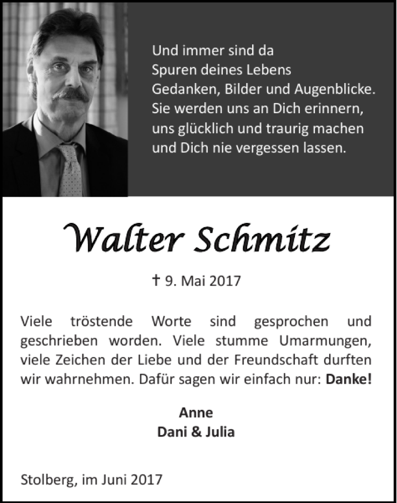 Traueranzeigen von Walter Schmitz Aachen gedenkt