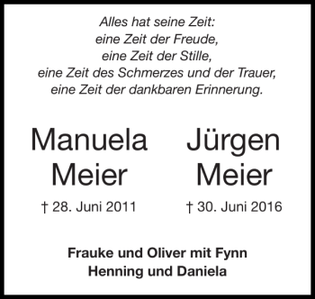 Traueranzeige von Manuela Jürgen Meier Meier von Super Sonntag / Super Mittwoch