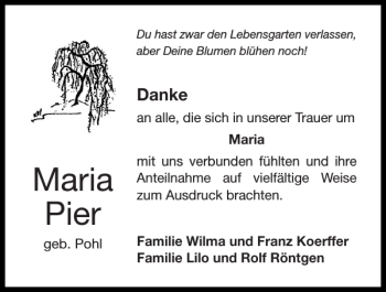 Traueranzeige von Maria Pier von Super Sonntag / Super Mittwoch