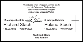 Traueranzeige von Richard Stach Roland Stach von Super Sonntag / Super Mittwoch