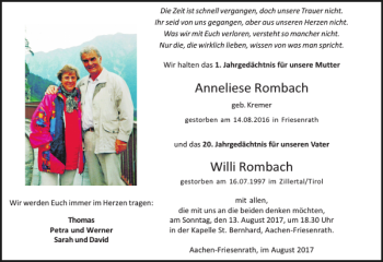 Traueranzeige von Anneliese Rombach Willi Rombach von Super Sonntag / Super Mittwoch