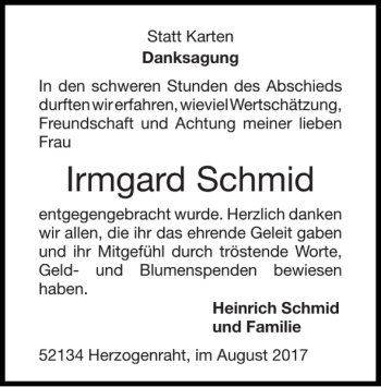 Traueranzeige von Irmgard Schmid von Super Sonntag / Super Mittwoch