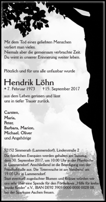 Traueranzeige von Hendrik Löhn von Super Sonntag / Super Mittwoch