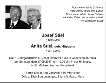 Traueranzeige von Josef Stiel Anita Stiel von Super Sonntag / Super Mittwoch