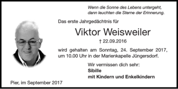 Traueranzeige von Viktor Weisweiler von Super Sonntag / Super Mittwoch
