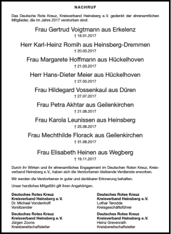 Traueranzeige von Frau Gertrud Voigtmann Erkelenz Karl-Heinz Romih Heinsberg-Dremmen  von Super Sonntag / Super Mittwoch