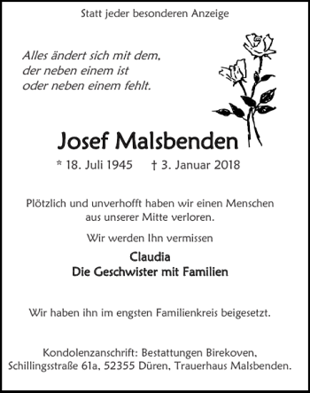 Traueranzeige von Josef M Josef alsbe sbenden nden  von Super Sonntag / Super Mittwoch