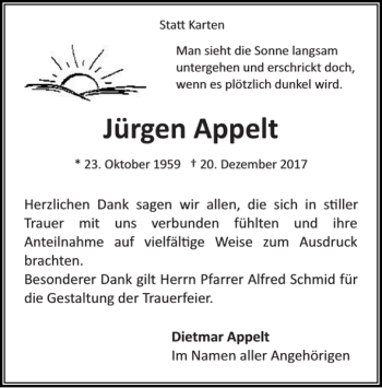 Traueranzeigen von Jürgen Appelt Aachen gedenkt
