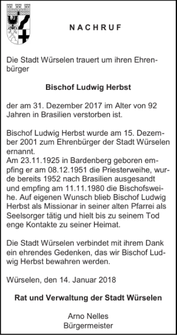 Traueranzeige von Würselen um Ehren von Super Sonntag / Super Mittwoch