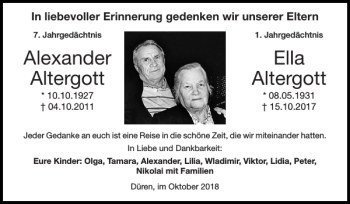 Traueranzeige von Alexander Altergott Ella Altergott von Super Sonntag / Super Mittwoch