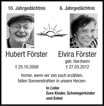 Traueranzeige von Hubert Förster Elvira Förster von Super Sonntag / Super Mittwoch
