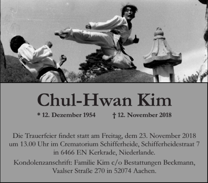  Traueranzeige für Chul-Hwan Kim vom 17.11.2018 aus Aachener Zeitung / Aachener Nachrichten