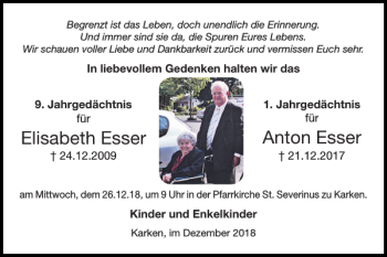 Traueranzeige von Elisabeth Esser Anton Esser von Super Sonntag / Super Mittwoch