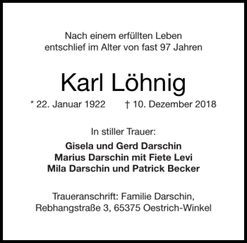 Traueranzeige von Karl Löhnig von Aachener Zeitung / Aachener Nachrichten