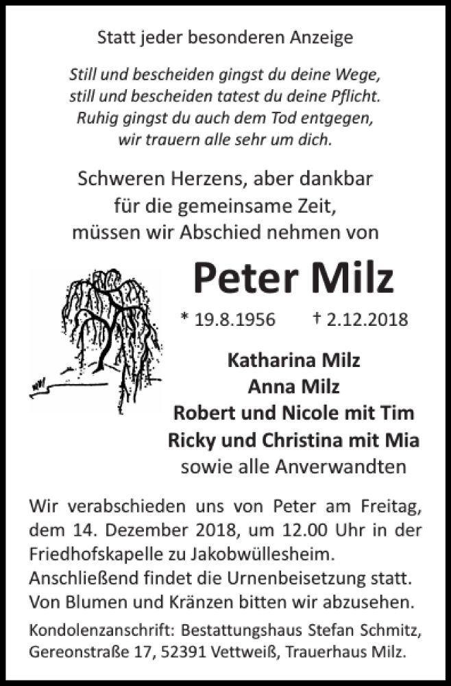 Traueranzeigen von Peter Milz Aachen gedenkt