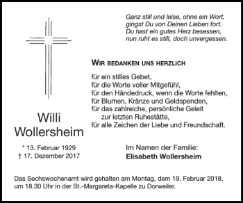 Traueranzeige von Willi Wollersheim von Super Sonntag / Super Mittwoch