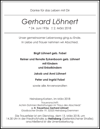 Traueranzeige von Gerhard Löhnert von Super Sonntag / Super Mittwoch