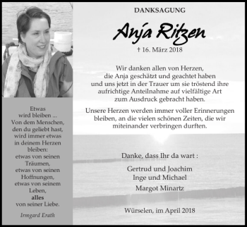Traueranzeige von Anja Ritzen von Super Sonntag / Super Mittwoch