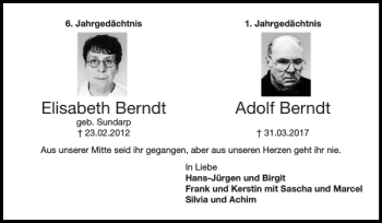 Traueranzeige von Elisabeth Berndt Adolf Berndt von Super Sonntag / Super Mittwoch