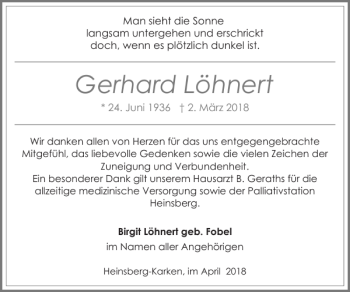 Traueranzeige von Gerhard Löhnert von Super Sonntag / Super Mittwoch