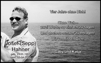 Traueranzeige von Josef Sepp Hahner von Super Sonntag / Super Mittwoch