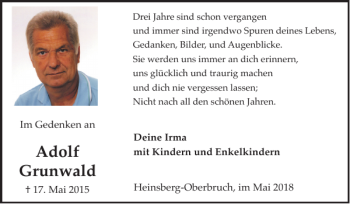 Traueranzeige von Adolf Grunwald von Super Sonntag / Super Mittwoch