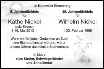 Traueranzeige von Käthe Nickel Wilhelm Nickel von Super Sonntag / Super Mittwoch