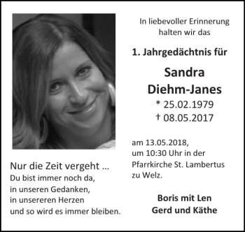 Traueranzeige von Sandra Diehm-Janes von Super Sonntag / Super Mittwoch