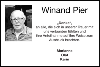 Traueranzeige von Winand Pier von Super Sonntag / Super Mittwoch