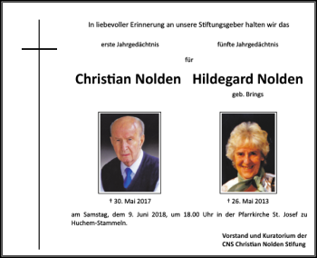 Traueranzeige von Chris an Nolden Hildegard Nolden von Super Sonntag / Super Mittwoch