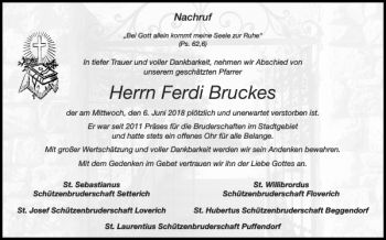 Traueranzeige von Ferdi Bruckes von Super Sonntag / Super Mittwoch