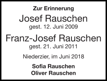 Traueranzeige von Josef Rauschen Franz-Josef Rauschen von Super Sonntag / Super Mittwoch