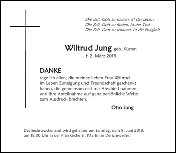 Traueranzeige von Wiltrud Wiltrud Ju Jung ng von Aachener Zeitung / Aachener Nachrichten