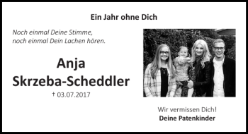 Traueranzeige von Anja Skrzeba-Scheddler von Super Sonntag / Super Mittwoch