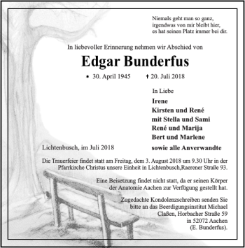 Traueranzeige von Edgar Bunderfus von Aachener Zeitung / Aachener Nachrichten