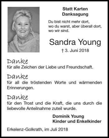 Traueranzeige von Sandra Young von Super Sonntag / Super Mittwoch