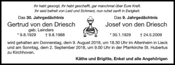 Traueranzeige von Gertrud von Driesch Josef von Driesch  von Super Sonntag / Super Mittwoch