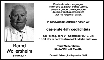 Traueranzeige von Bernd Wollersheim von Super Sonntag / Super Mittwoch